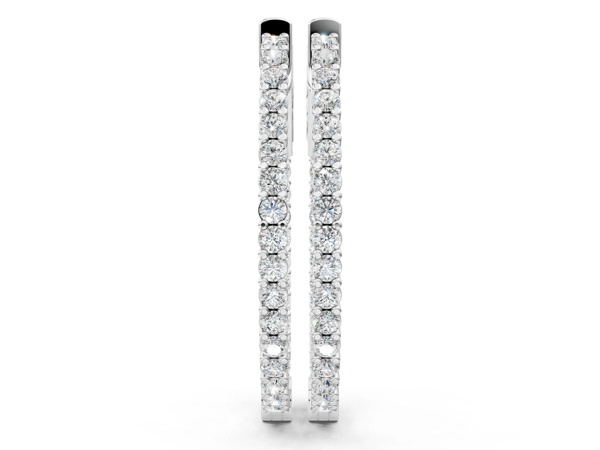 Silver Round Cut Diamond Inside-Out Hoop Earrings in White Gold with Prong Setting