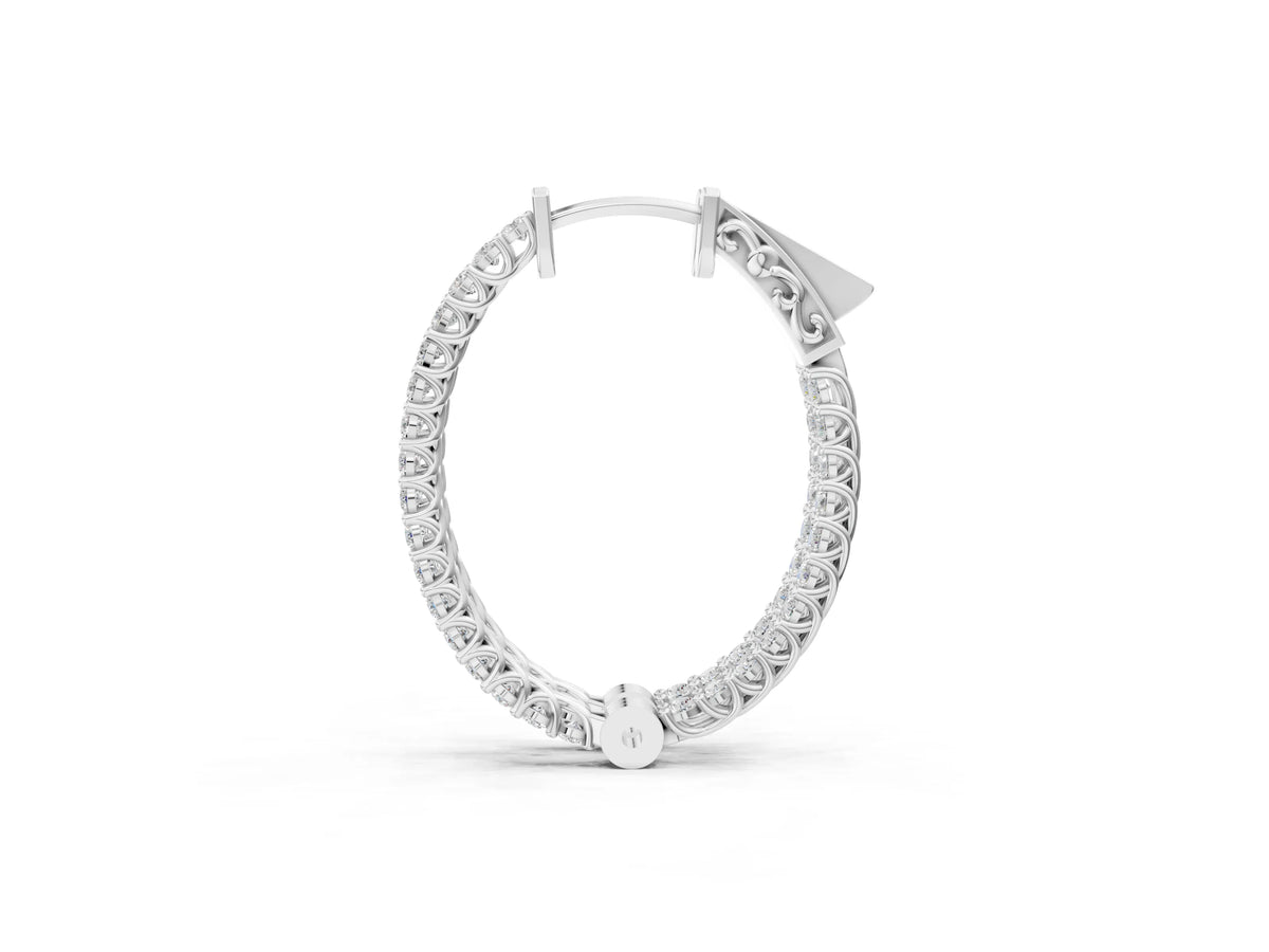 Silver Round Cut Diamond Inside-Out Hoop Earrings in White Gold with Prong Setting