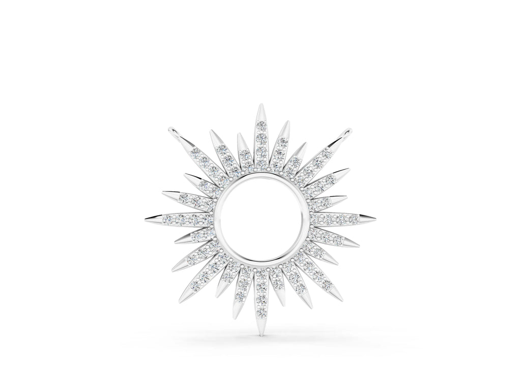 Silver Round Cut Diamond Sunburst Pendant with Pavé Setting
