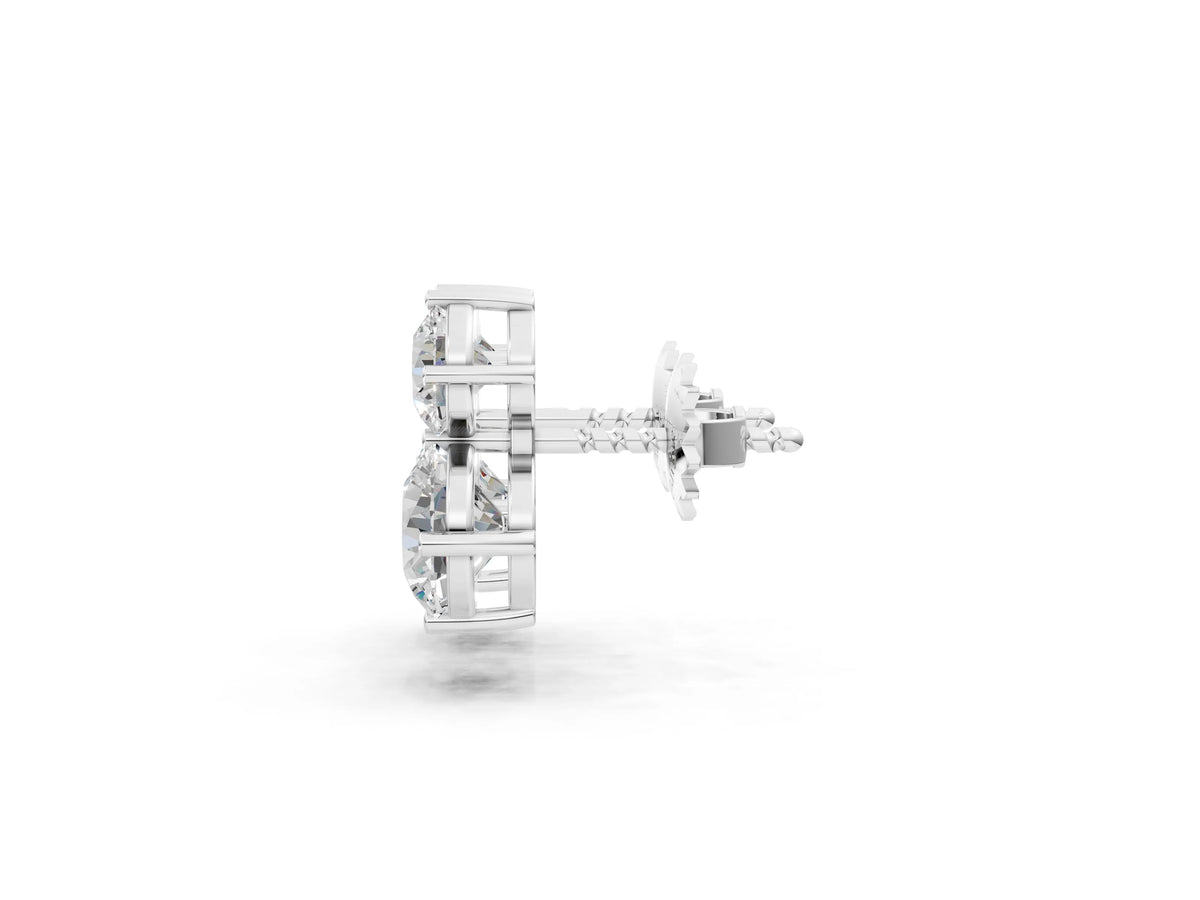 Silver Round Cut Diamond Two Stone Stud Earrings