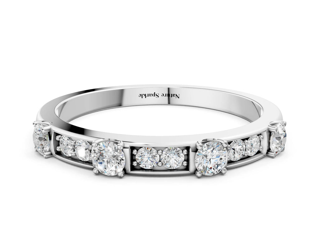 Silver Round Diamond Channel Set Eternity Band with Prong Setting