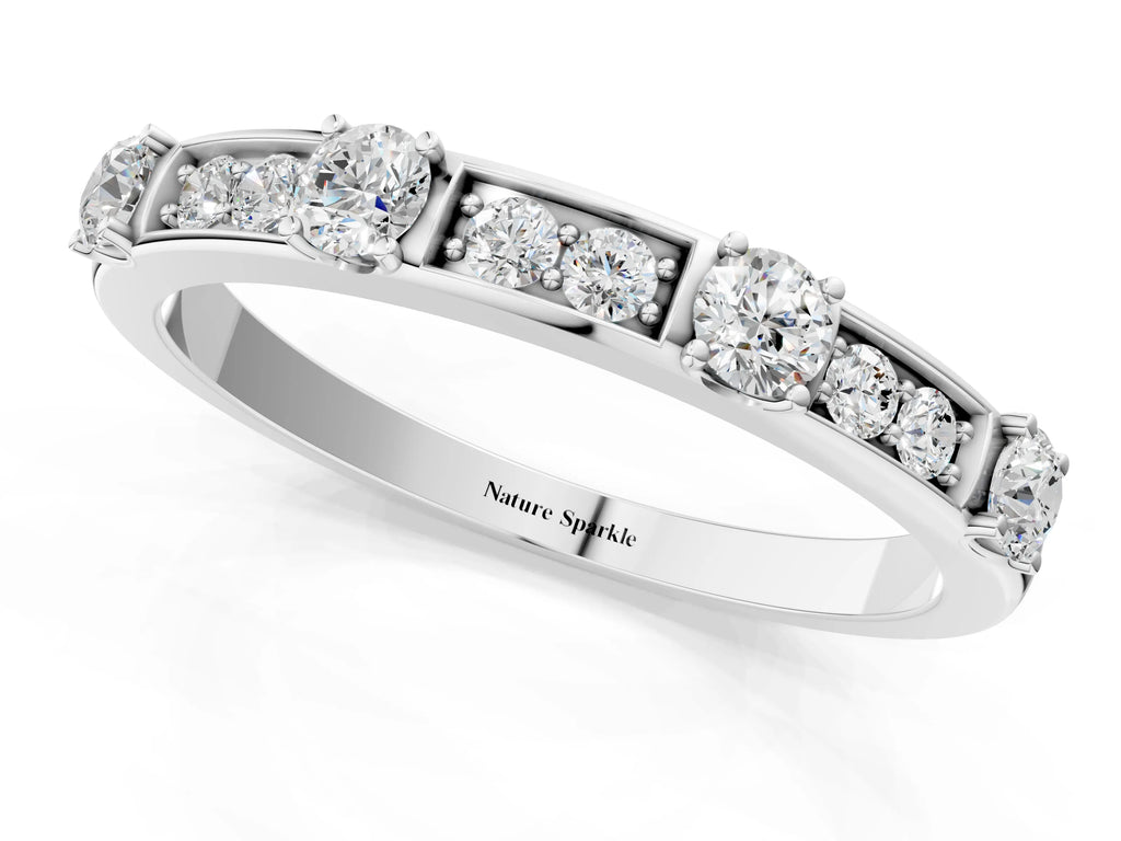 Silver Round Diamond Channel Set Eternity Band with Prong Setting