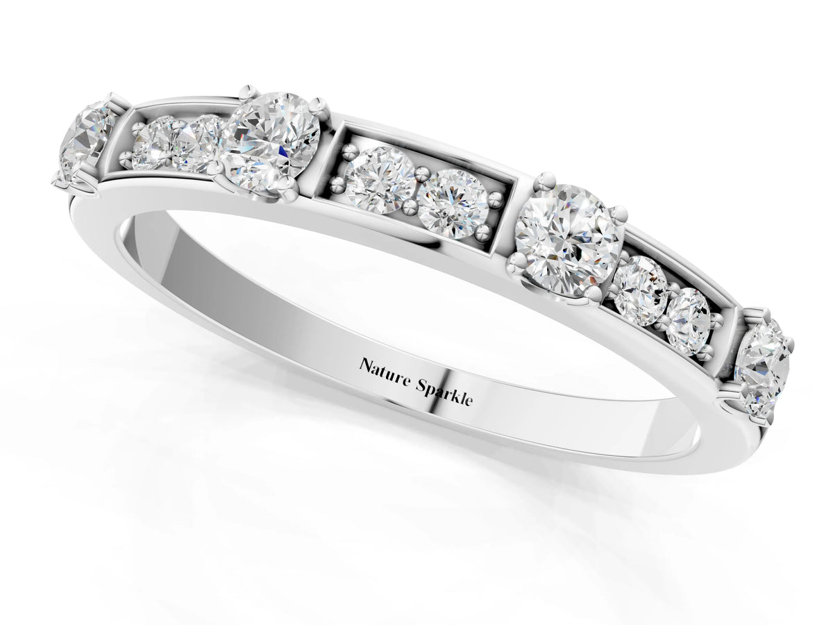 Silver Round Diamond Channel Set Eternity Band with Prong Setting