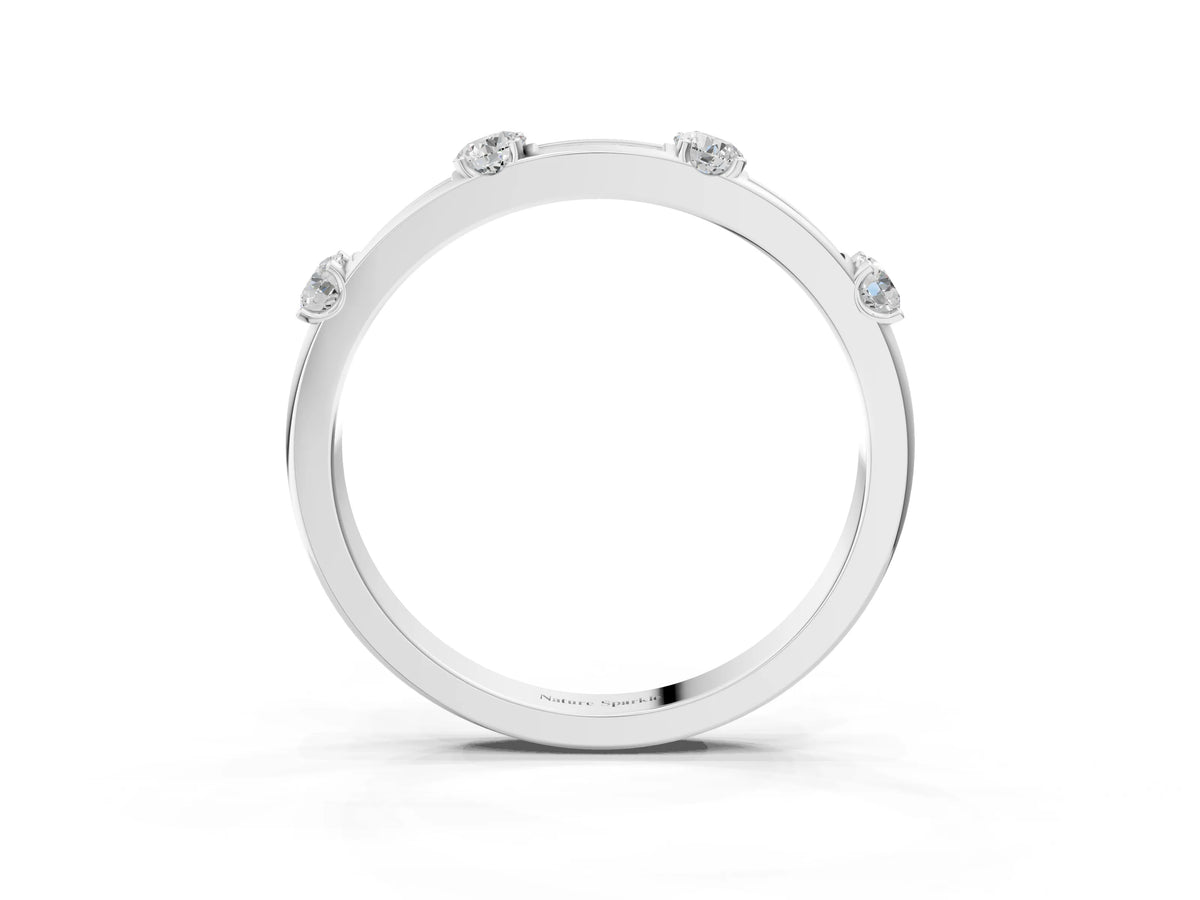 Silver Round Diamond Channel Set Eternity Band with Prong Setting