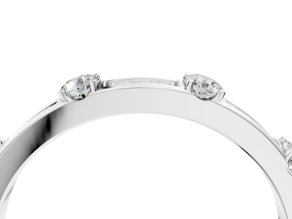 Silver Round Diamond Channel Set Eternity Band with Prong Setting