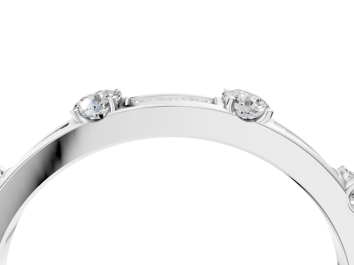 Silver Round Diamond Channel Set Eternity Band with Prong Setting