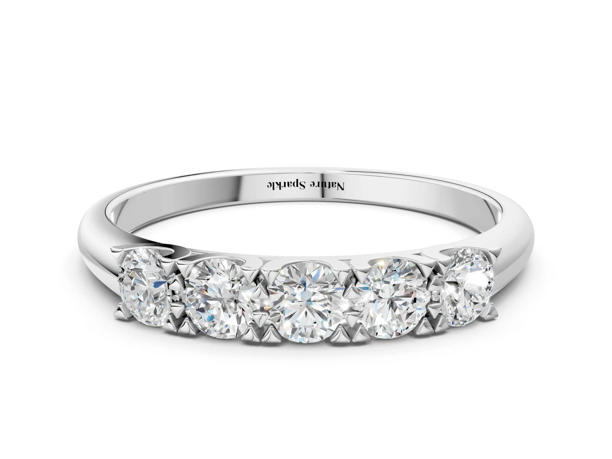 Silver Round Diamond Channel Set Half Eternity Band with Shared Prong Setting