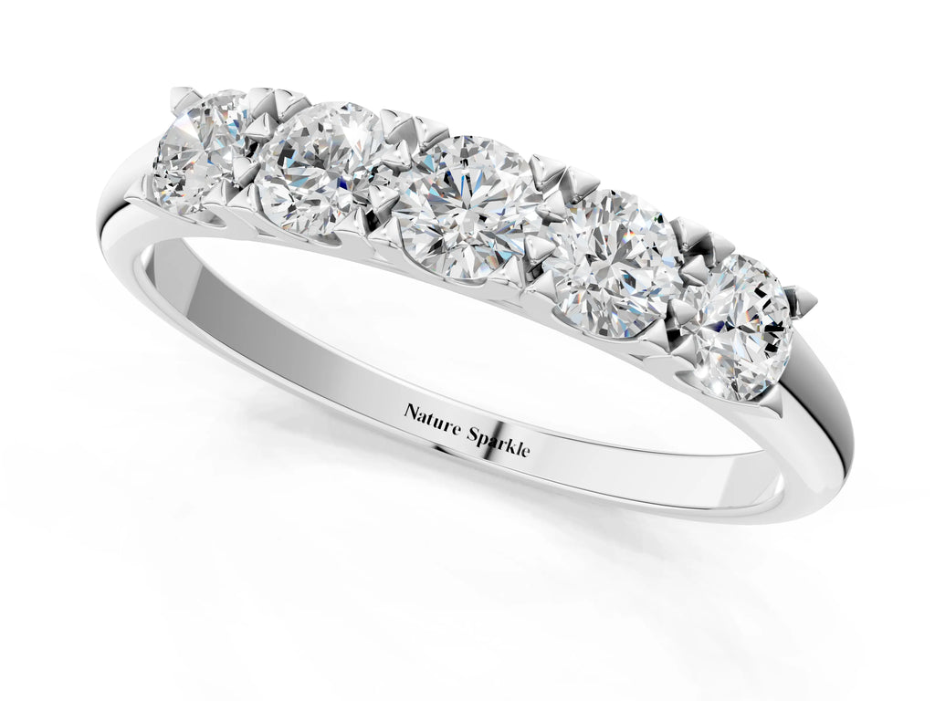 Silver Round Diamond Channel Set Half Eternity Band with Shared Prong Setting