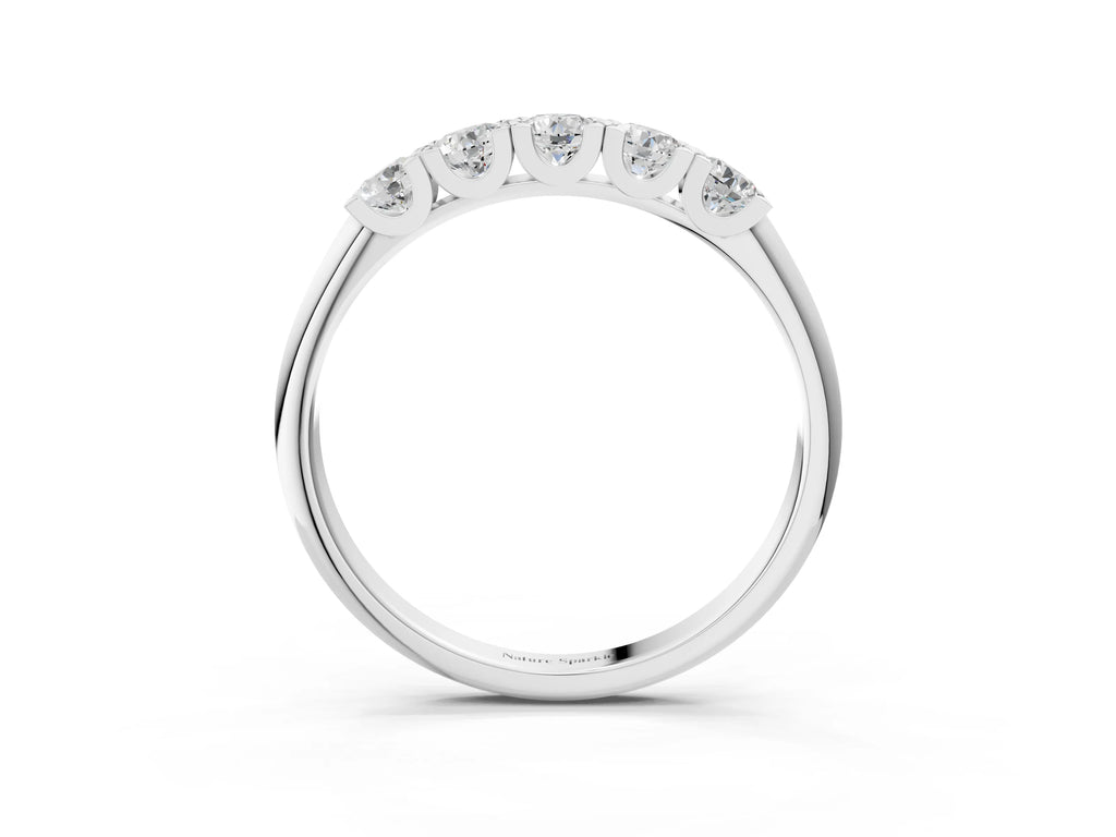 Silver Round Diamond Channel Set Half Eternity Band with Shared Prong Setting