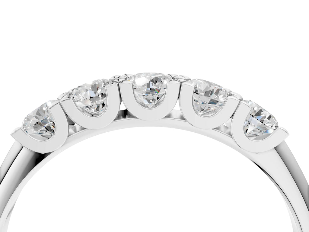 Silver Round Diamond Channel Set Half Eternity Band with Shared Prong Setting