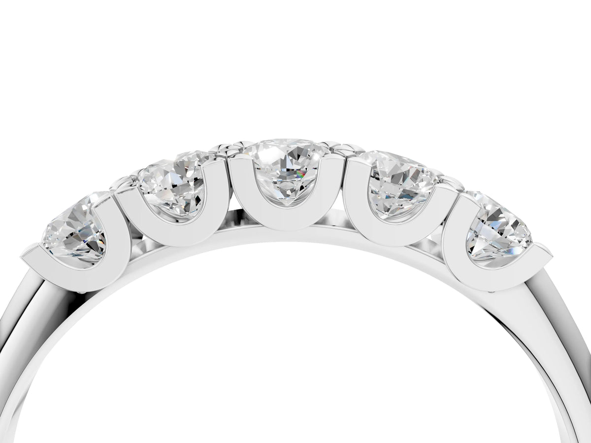 Silver Round Diamond Channel Set Half Eternity Band with Shared Prong Setting