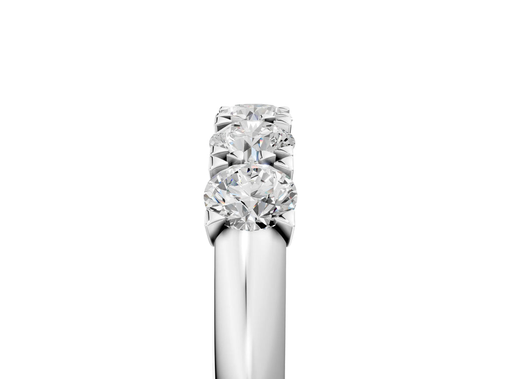 Silver Round Diamond Channel Set Half Eternity Band with Shared Prong Setting
