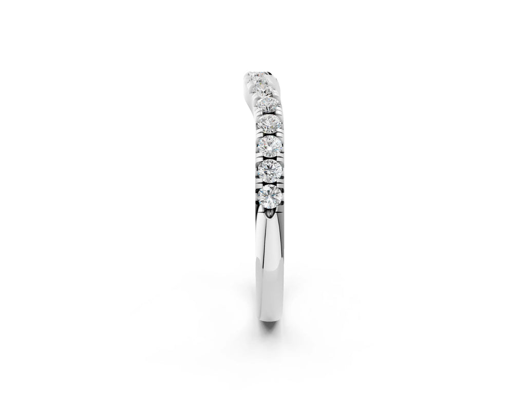 Silver Round Diamond Curved Pavé Wedding Band with Shared Prong Setting