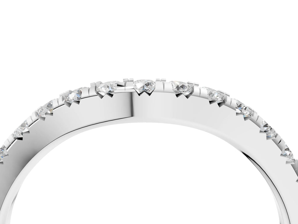 Silver Round Diamond Curved Pavé Wedding Band with Shared Prong Setting