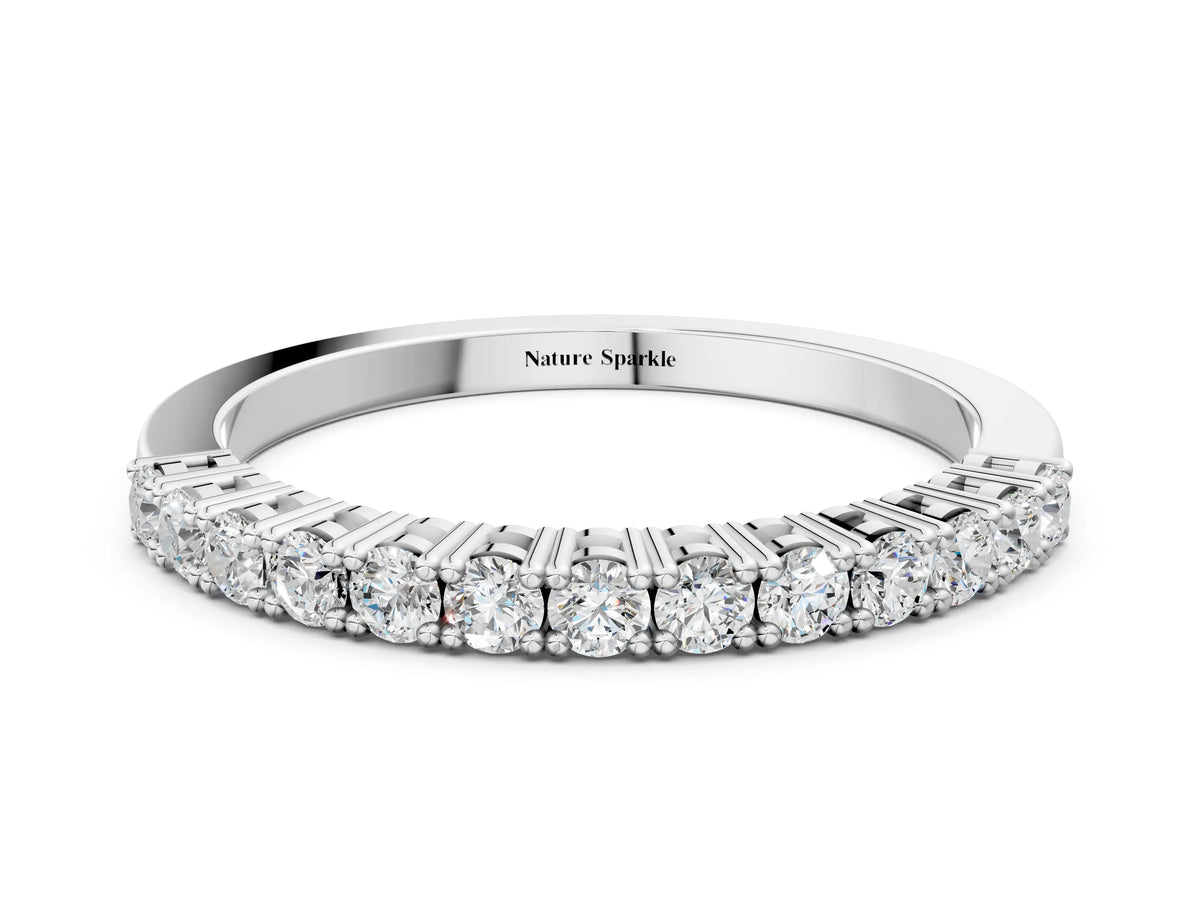 Silver Round Diamond Half-Eternity Band with Shared Prong Setting