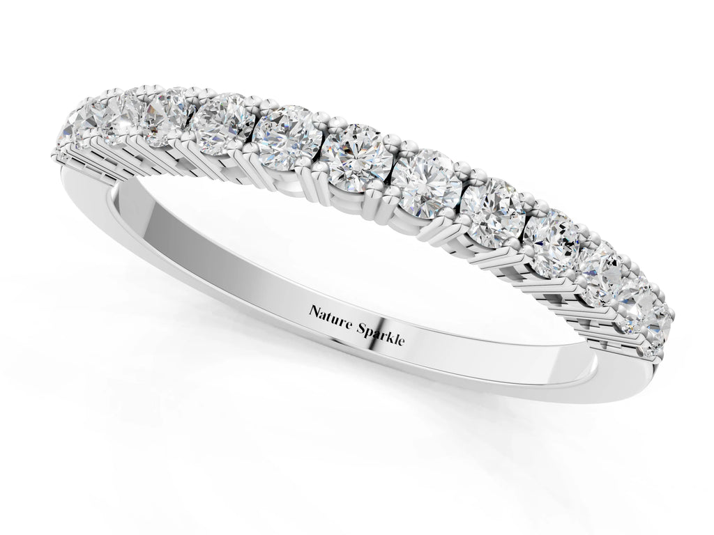 Silver Round Diamond Half-Eternity Band with Shared Prong Setting