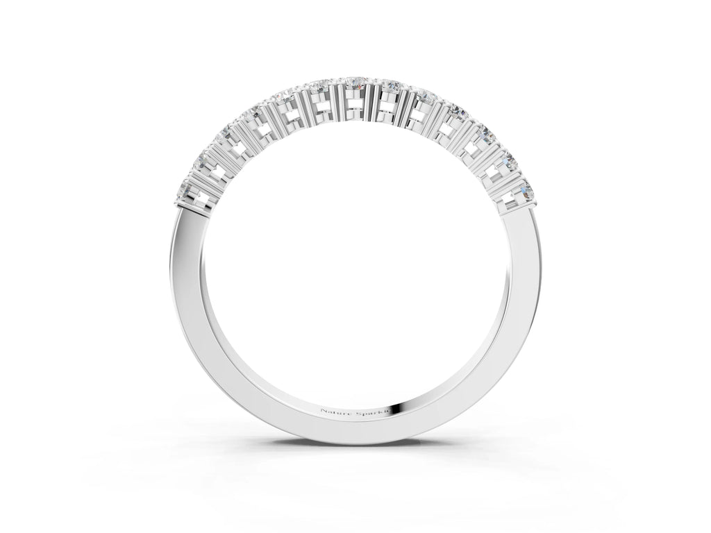 Silver Round Diamond Half-Eternity Band with Shared Prong Setting