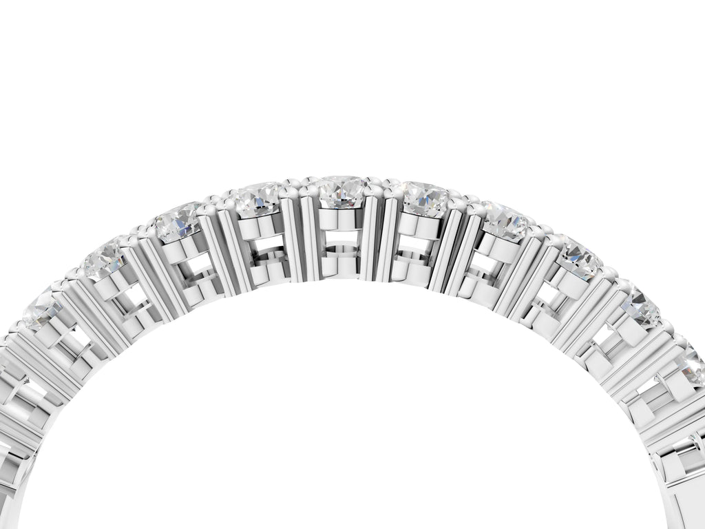 Silver Round Diamond Half-Eternity Band with Shared Prong Setting
