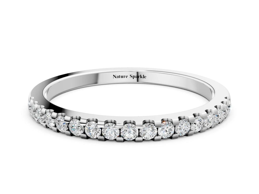 Silver Round Diamond Half Eternity Prong Set Band