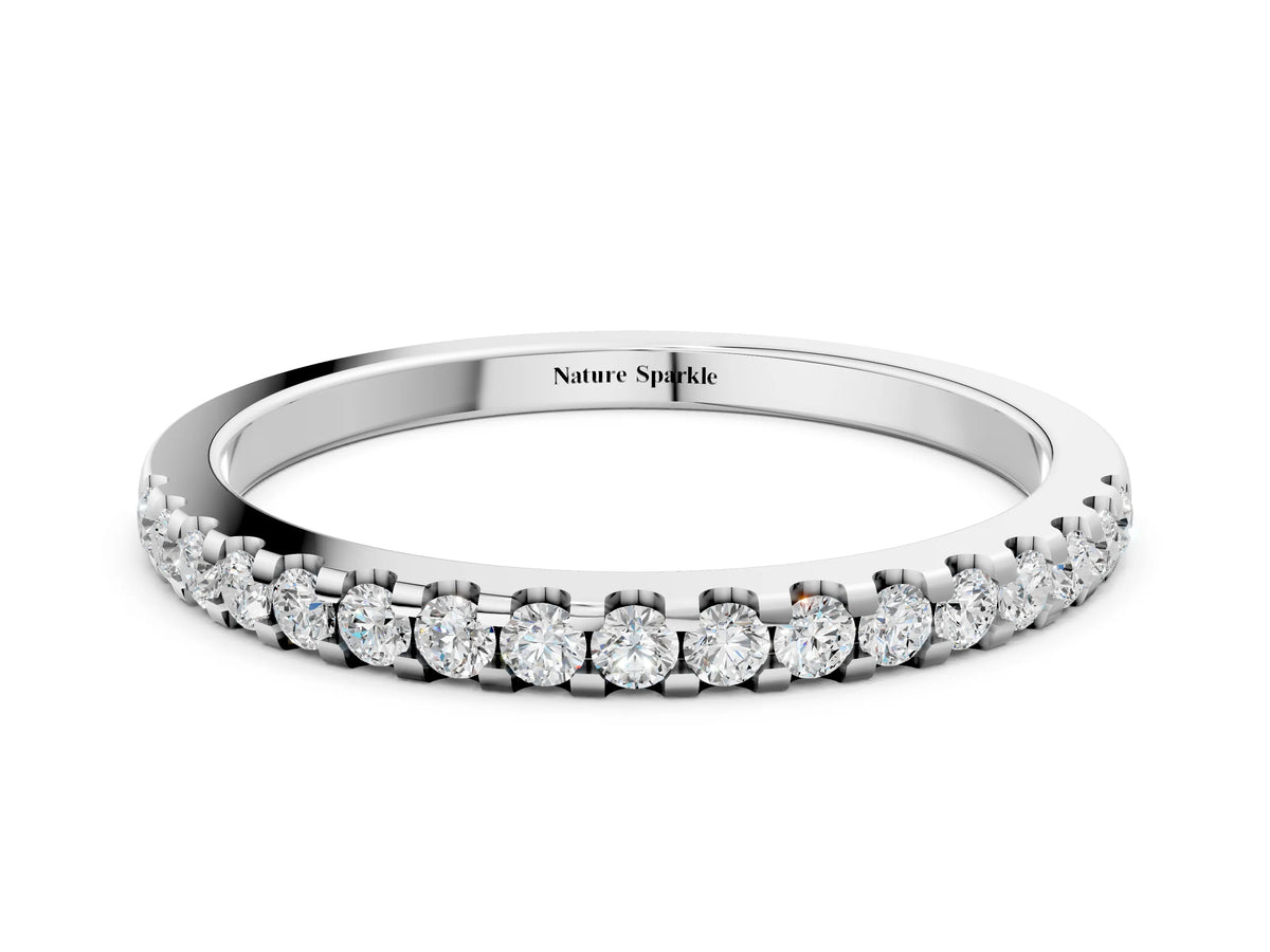 Silver Round Diamond Half Eternity Prong Set Band