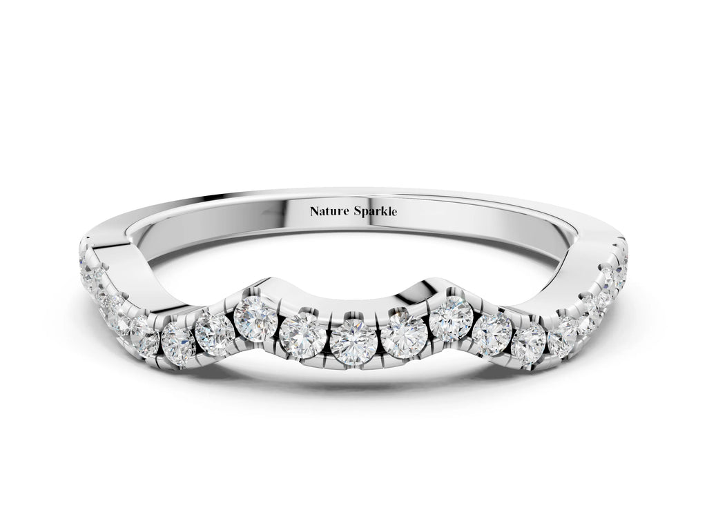 Silver Round Diamond Pavé Curved Wedding Band