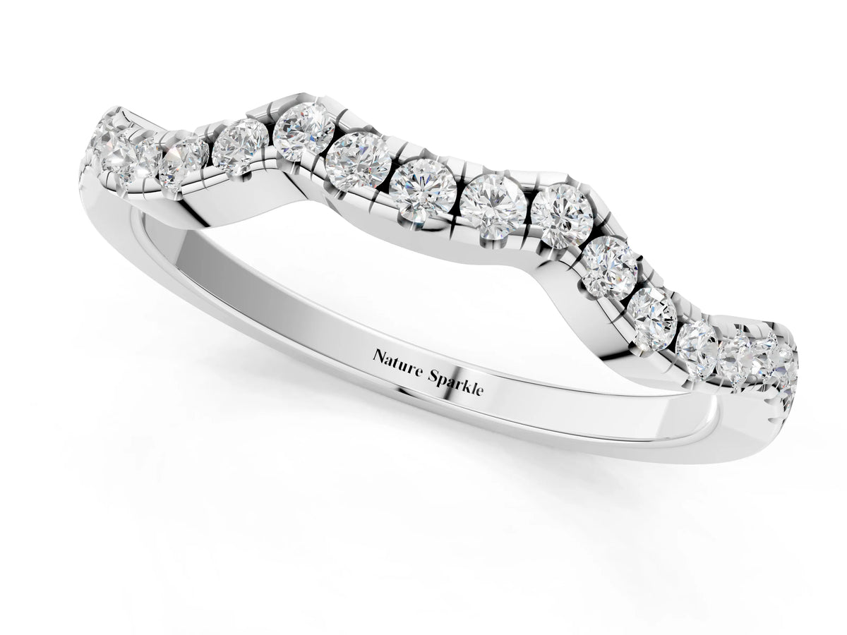 Silver Round Diamond Pavé Curved Wedding Band