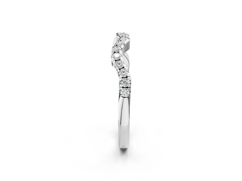 Silver Round Diamond Pavé Curved Wedding Band