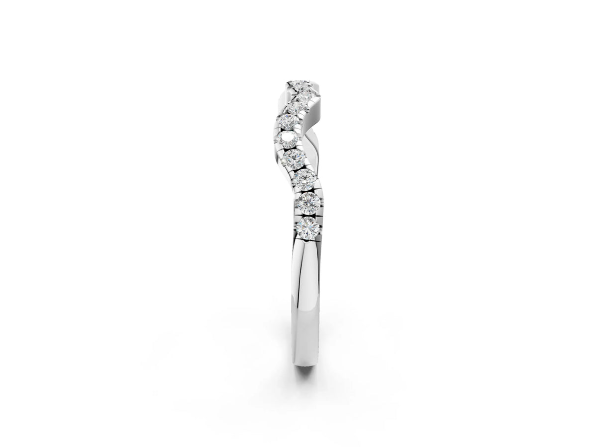 Silver Round Diamond Pavé Curved Wedding Band