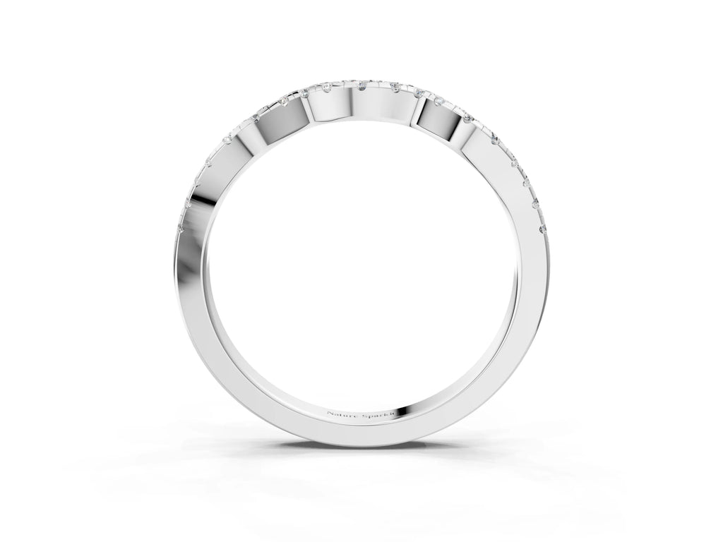 Silver Round Diamond Pavé Curved Wedding Band