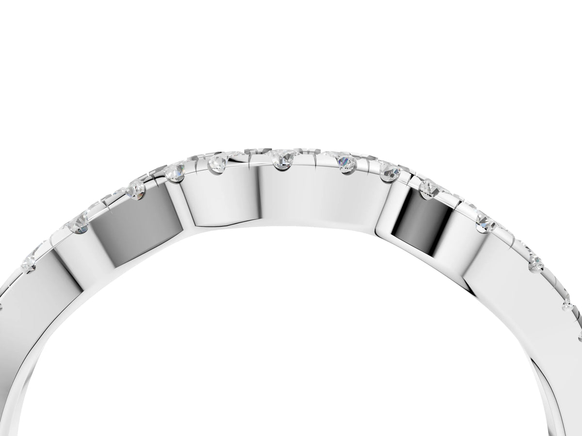 Silver Round Diamond Pavé Curved Wedding Band