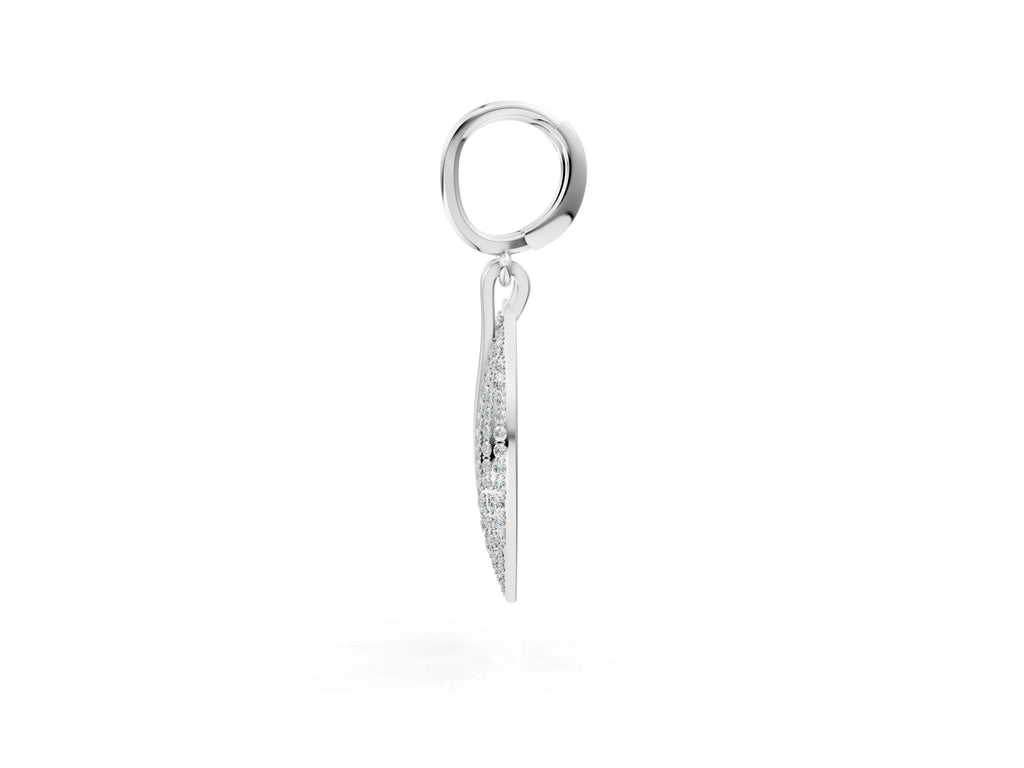 Silver Round Diamond Pavé Leaf Huggie Drop Earrings