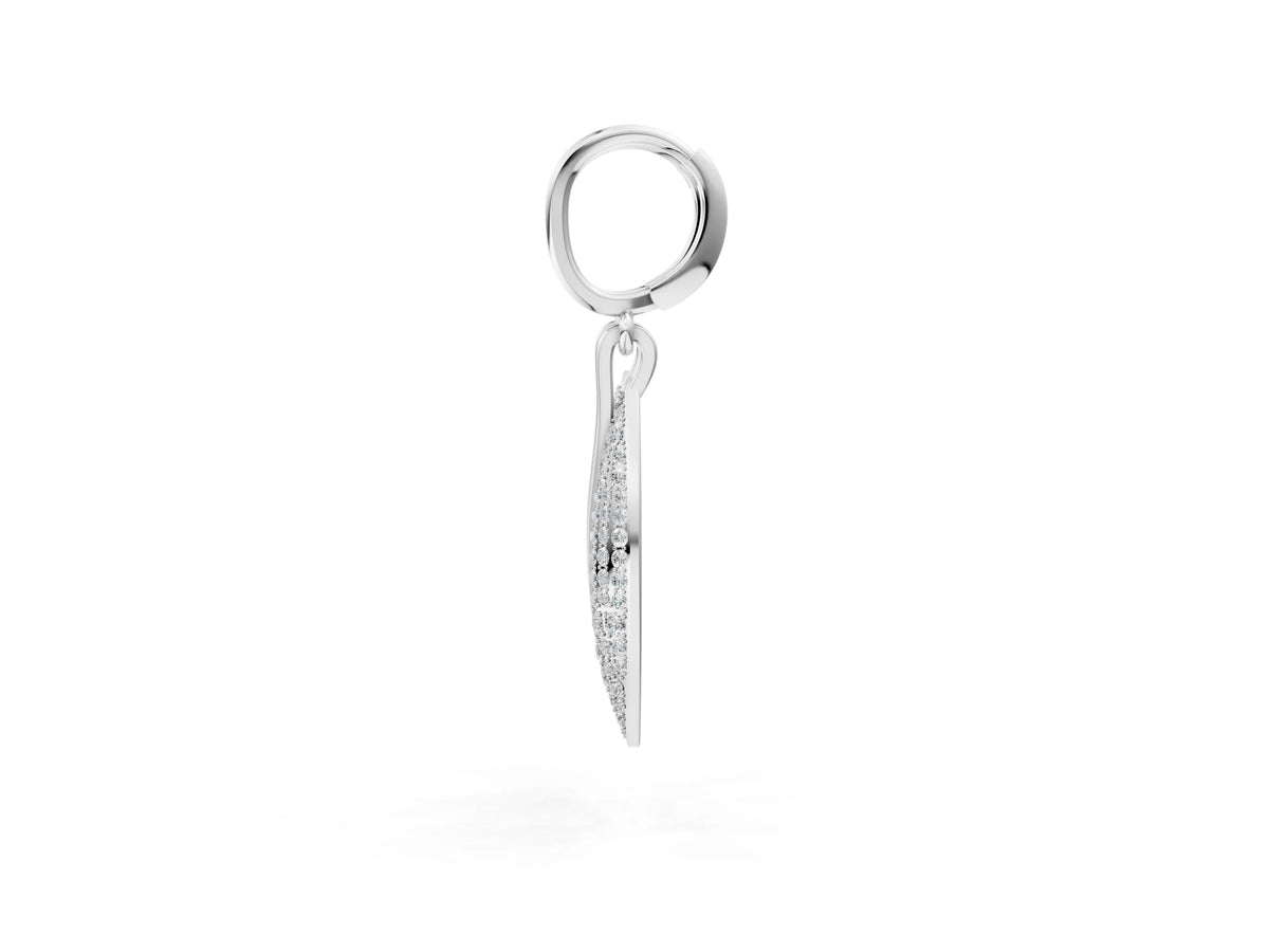 Silver Round Diamond Pavé Leaf Huggie Drop Earrings