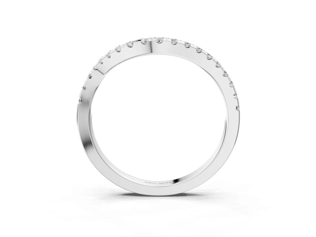 Silver Round Diamond Pavé Twist Band with U-Prong Setting