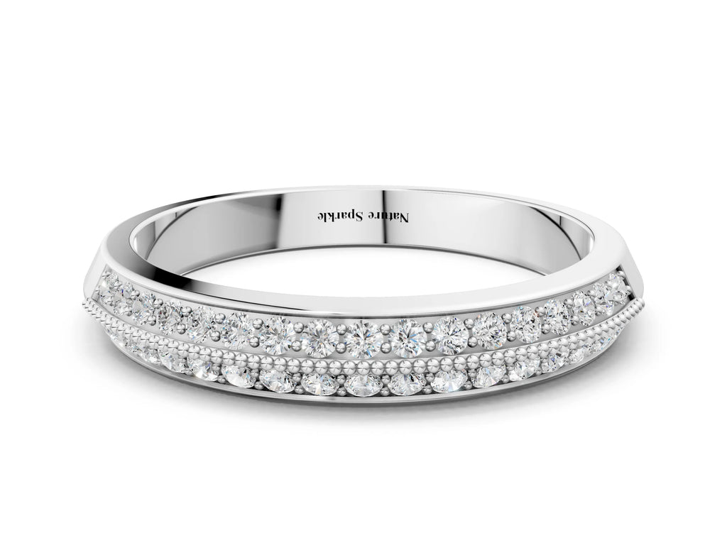 Silver Round Diamond Pave Eternity Band with Milgrain Edging