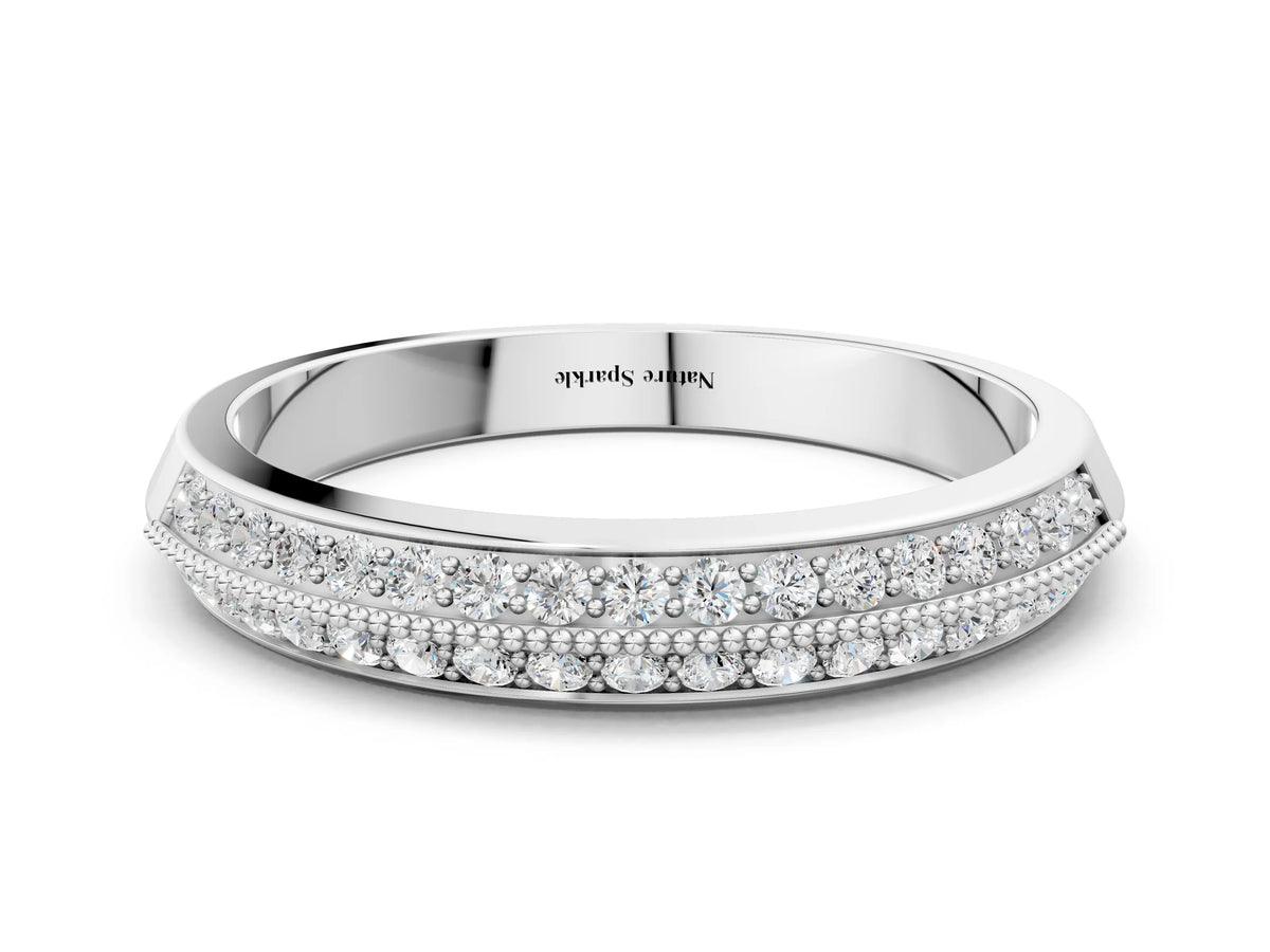Silver Round Diamond Pave Eternity Band with Milgrain Edging