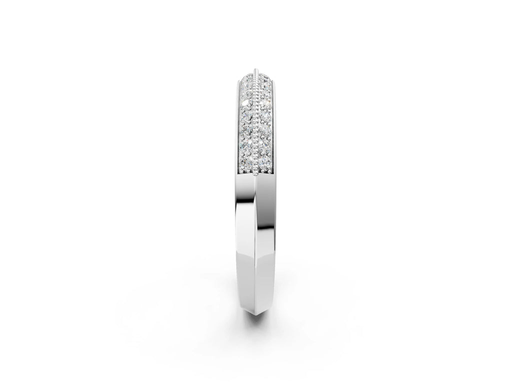 Silver Round Diamond Pave Eternity Band with Milgrain Edging