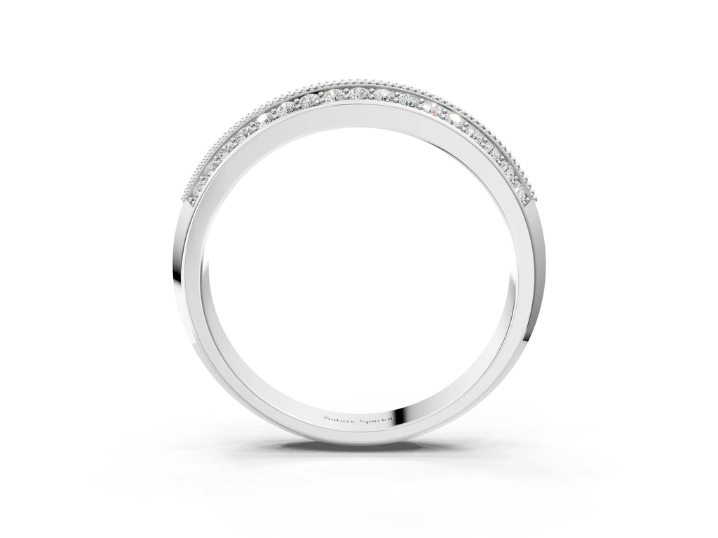 Silver Round Diamond Pave Eternity Band with Milgrain Edging