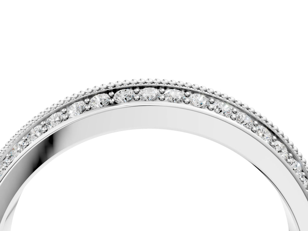 Silver Round Diamond Pave Eternity Band with Milgrain Edging