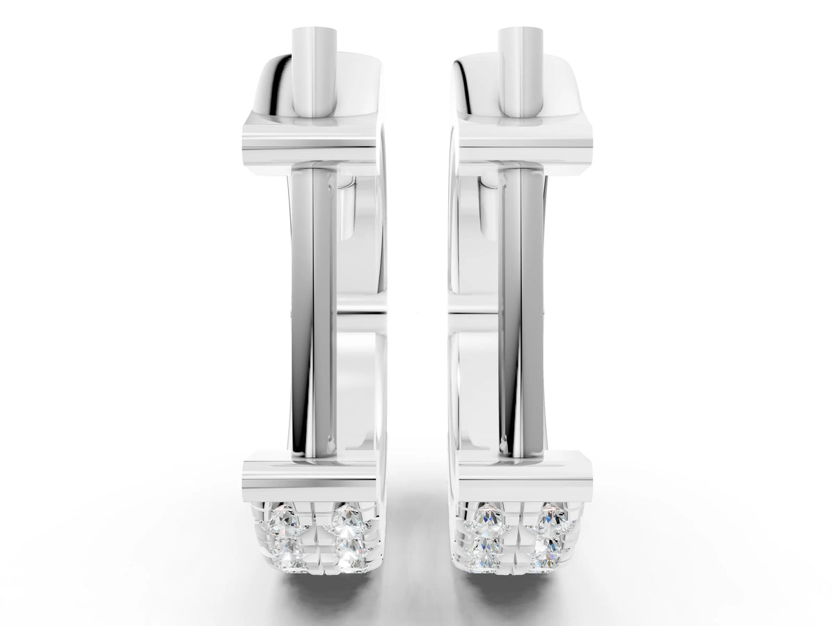 Silver Round Diamond Petite Double Row Huggie Hoop Earrings