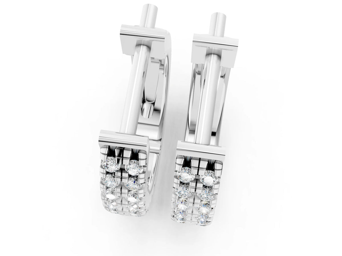 Silver Round Diamond Petite Double Row Huggie Hoop Earrings
