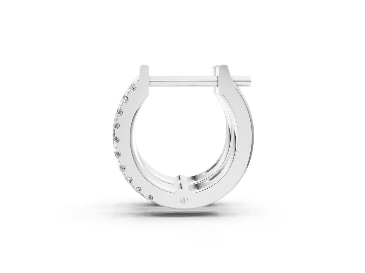 Silver Round Diamond Petite Double Row Huggie Hoop Earrings