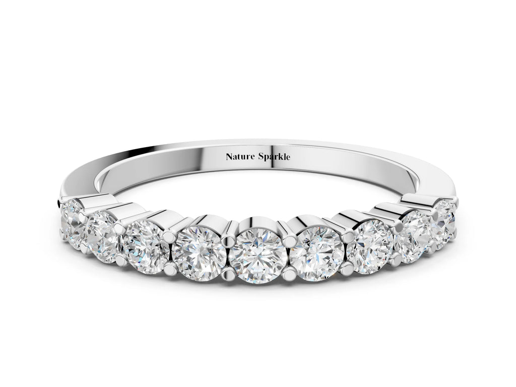 Silver Round Diamond Prong Set Half-Eternity Band