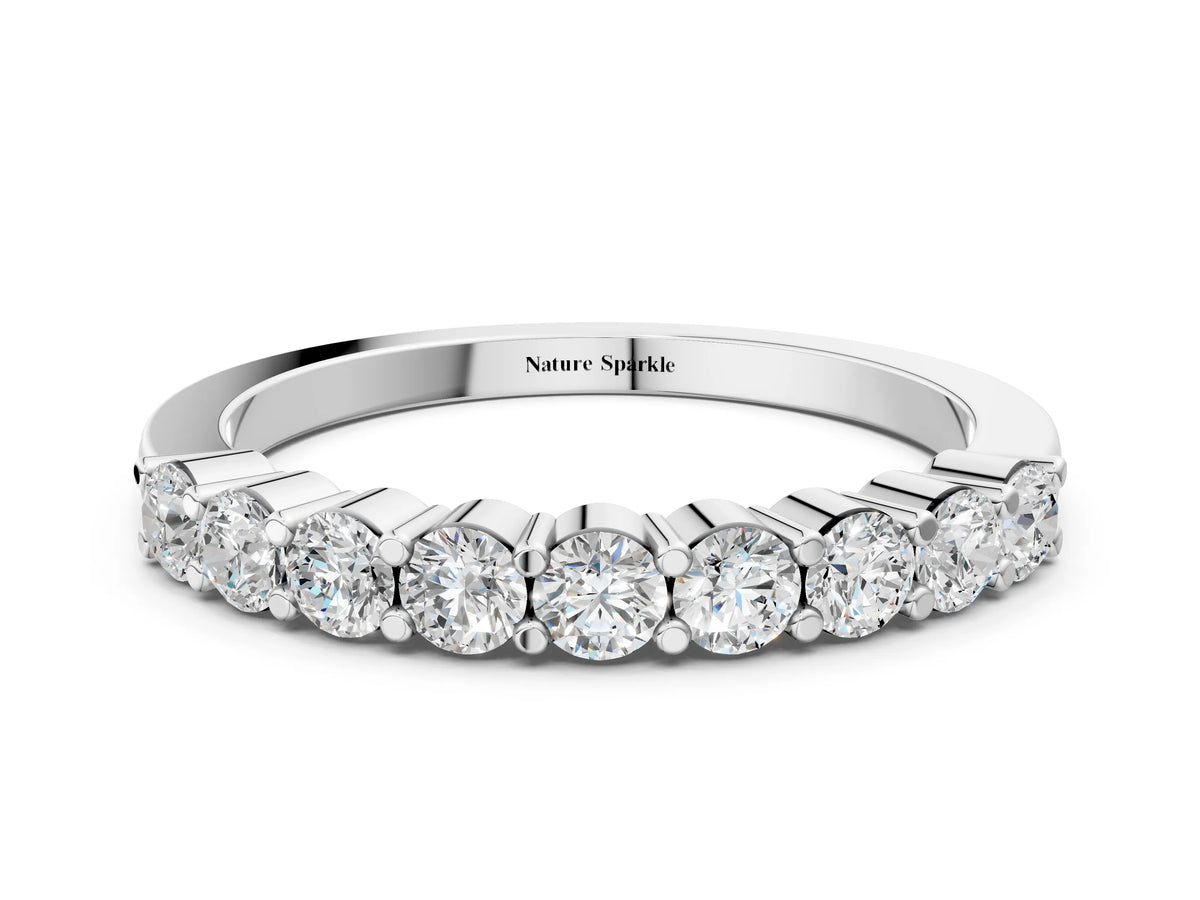 Silver Round Diamond Prong Set Half-Eternity Band
