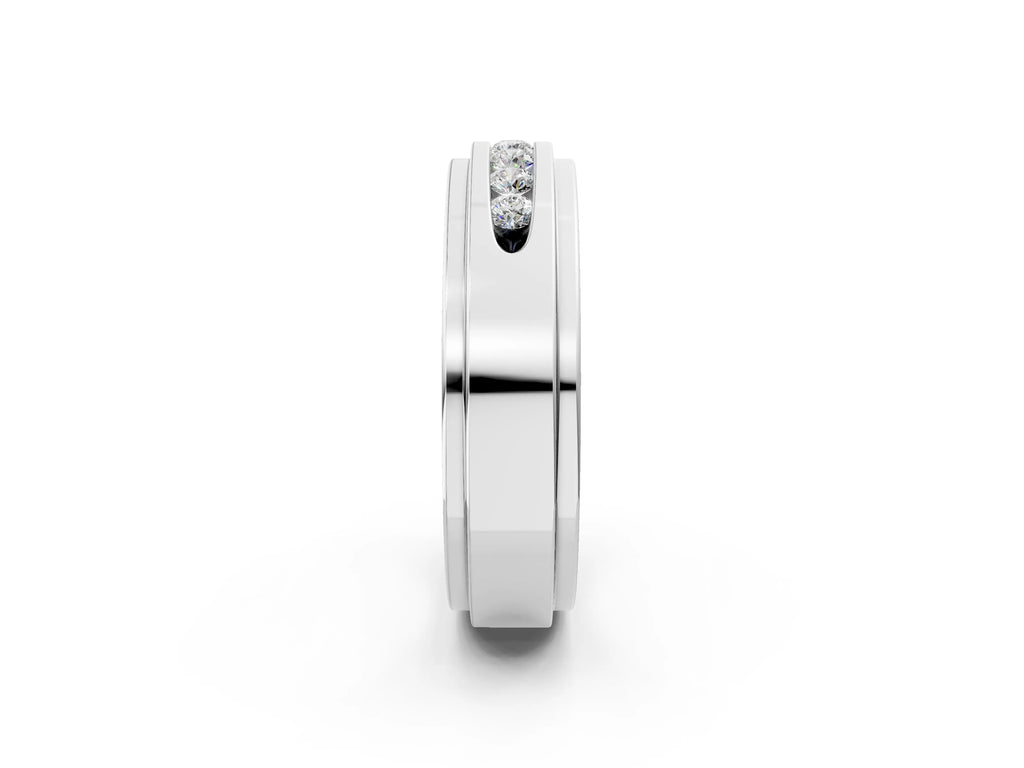Silver Round Diamond Seven-Stone Channel Set Mens Band