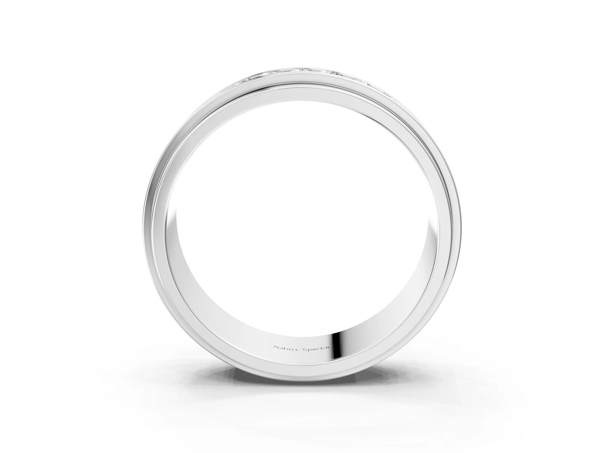 Silver Round Diamond Seven-Stone Channel Set Mens Band