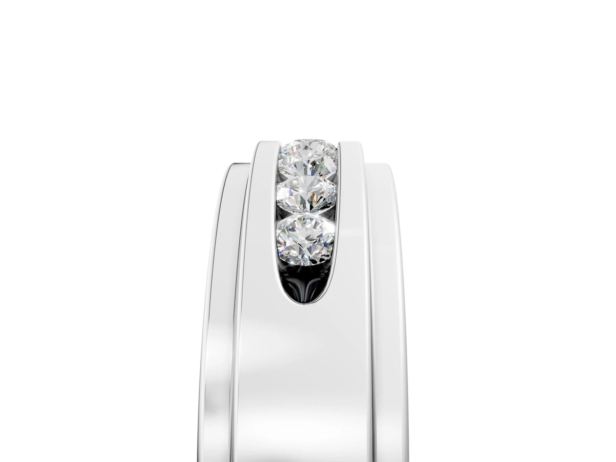 Silver Round Diamond Seven-Stone Channel Set Mens Band