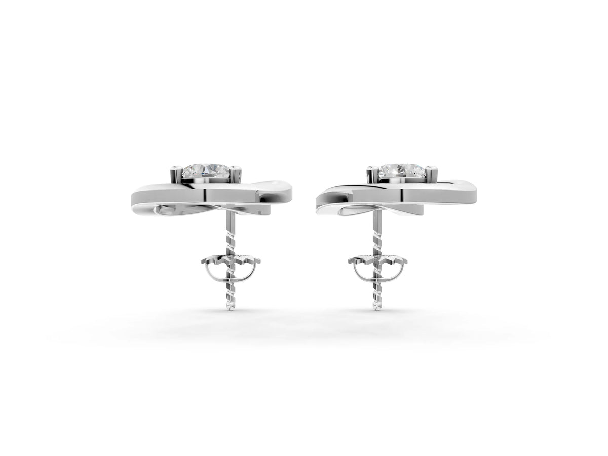 Silver Round Diamond Teardrop Earrings with Bezel Setting and Loop Band