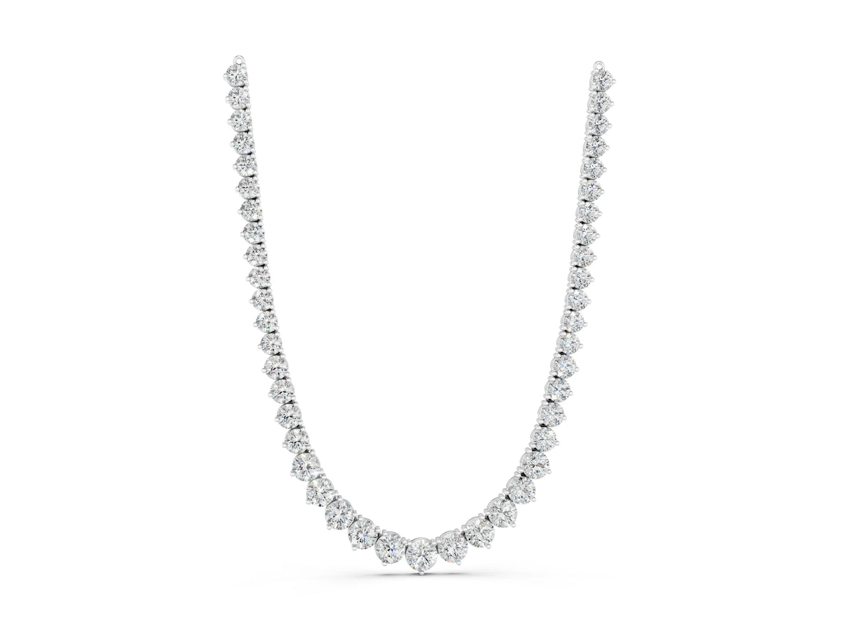 Silver Round Diamond Tennis Necklace with Three-Prong Setting
