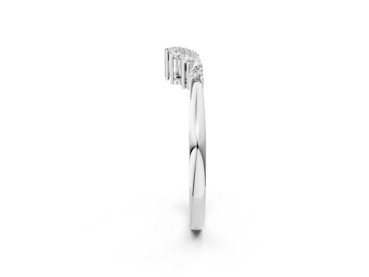 Silver Round Diamond V-Shaped White Gold Band with Prong Setting