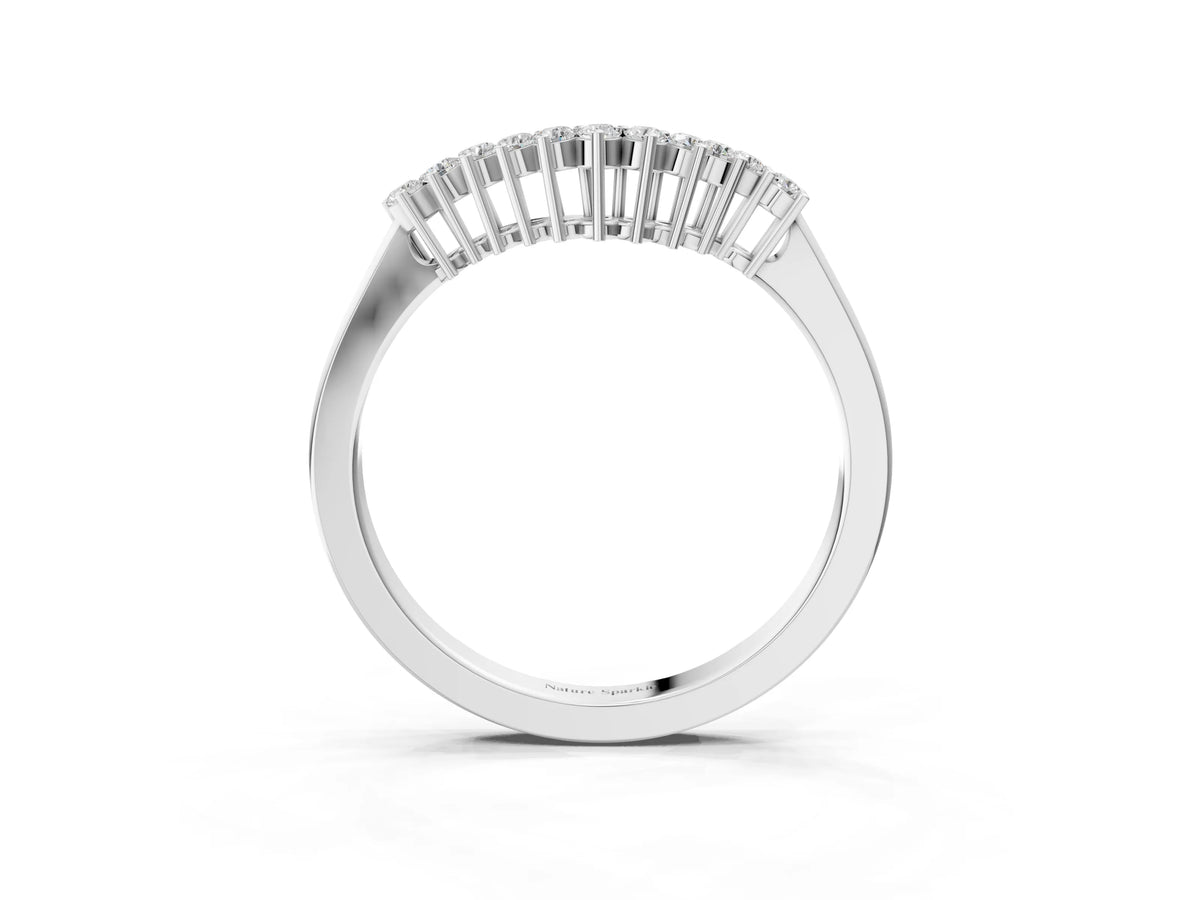 Silver Round Diamond V-Shaped White Gold Band with Prong Setting